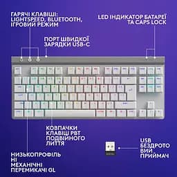 Клавіатура G515 LIGHTSPEED TKL Wireless Gaming White (920-012539) Logitech teh0022915 - мініатюра 8