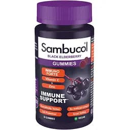 Екстракт чорної бузини, вітамін C і цинк Sambucol Black Elderberry Immuno Forte, 30 желейок для підтримки імунної системи