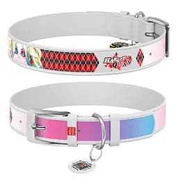 Ошейник для собак кожаный Waudog Design с QR-паспортом "Харли Квин" Ш 15 мм Д 26-35 см белый