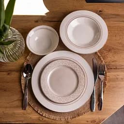 Столовий сервіз золотий на 6 персон 24 предмети набір порцелянових тарілок для сервірування столу сервіз тарілок Бежевий Yiwu HP-HK-A12