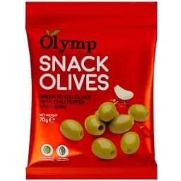 Оливки Olymp зелені без кісточки перець чилі та трави 70 г (762477)