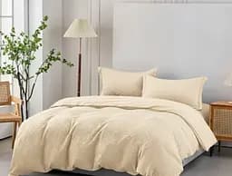 Комбинированное муслиновое постельное белье Primavara в цвете Айвори Евро с простыней на резинке.