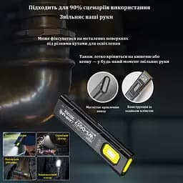 Міні-ліхтар WS-D057 COB 550 lm, ультратонкий 8 мм, Type-C, магніт/кліпса, 5 режимів, до 6 год - мініатюра 4