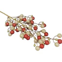 Декоративная ветка с бусинками для праздничных композиций Красно золотая 63 см