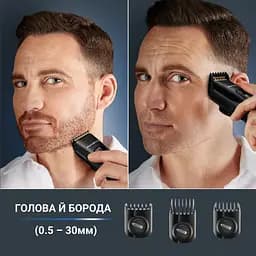 Машинка для стрижки Rowenta Advancer, для бороди, вусів, голови, мережа+акум., роторний мотор, насадок-3, кейс, титан.напил., темно-синій - мініатюра 6