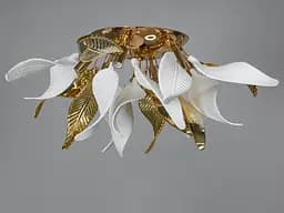 Гармоничная потолочная люстра с фарфоровыми элементами, 7 ламп, золото.