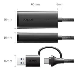 Адаптер для мережевого кабелю UGREEN CM650 USB C+USB A to RJ45 Gigabit Ethernet Adapter 1000Mbps для MacBook Pro/Air, iPad Pro, De - мініатюра 5