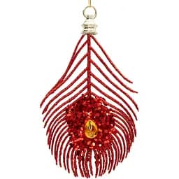 Елочная игрушка перо павлина Devilon 15 см красный пластик (004812)