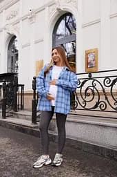 Жіноча сорочка для вагітних стилю oversize в клітинку для майбутніх мам Siena XXL - 3XL (50 - 52) Lullababe блакитний - мініатюра 10