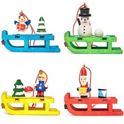 Ялинкові іграшки набір дерев'яні фігурки 4 шт 13х12 см різнокольоровий дерево Набір новорічних іграшок (061181)