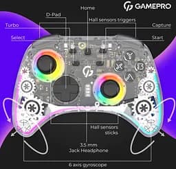 Геймпад джойстик GamePro GP-X13-T Xinput Bluetooth/2.4G/USB (Switch/PC/iOS/Android) Transparent - мініатюра 4