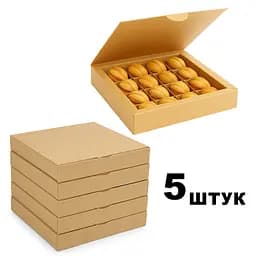 Набір з 5 коробок крафт для 16 цукерок, горішків, макаронс, зефіру та тарталеток з комірками 185×185×35 мм., Vals Крафт 87907 - мініатюра 4