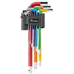 Набір шестигранних ключів Bradas з кульковим накінечником HX 1,5-10 мм 9 шт довгі (DIY-HKB42-LO/B)