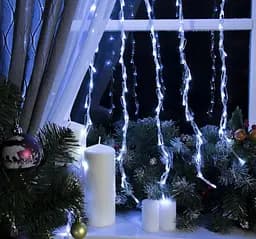 Гірлянда штора Водоспад 3х3 м 320 LED (прозорий шнур з перехідником) Біле світло - мініатюра 7