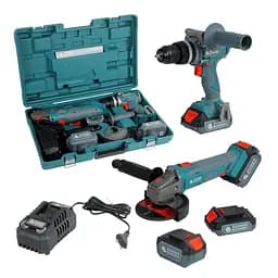 Konner & Sohnen Набір із двох акумуляторних інструментів KS IDAGB 20V SET 1 20В дриль ударний, шліфувальна машина кутова, швидкий ЗП 2.4А акб 1х2А·год+1х4А·год кейс 3кг