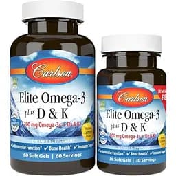 Жирні кислоти Carlson Labs Elite Omega-3 plus D3 & K2 60+30 капсул