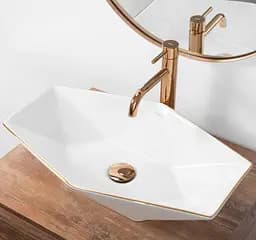 Умивальник Rea Vegas rose gold edge накладний REA-U5605, Білий - мініатюра 4