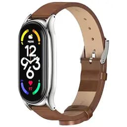 Шкіряний ремінець Primo Mijobs для фітнес-браслета Xiaomi Mi Smart Band 7 Brown Silver