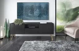 Тумба під телевізор Perfect Home Гармони / Harmony 1-дверна з 2 шухлядами і золотими ніжками RTV144 Чорний/чорний мармур роял (PFH-091179)