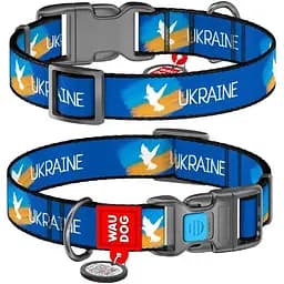 Нашийник для собак Waudog нейлоновий з QR паспортом малюнок Прапор пластиковий фастекс розмір M