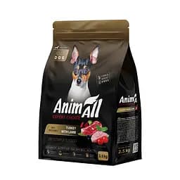 Сухий корм AnimAll Повнораціонний для дорослих собак малих порід зі свіжою індичкою та ягням, 2,5 кг