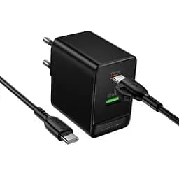 МЗП Borofone BAS16A Erudite PD45W+QC3.0 (1USB-A/1C) + кабель Type-C to Type-C Black - мініатюра 5