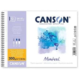 Альбом для акварелі на спіралі MONTVAL 24х32см 300г/м2 12л натуральний білий середнє зерно Canson