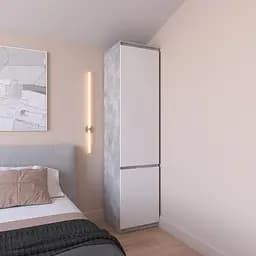 Шафа пенал Vays R-22 Бетон-Білий фасад, з полицями, ЛДСП, 50×50×211 см - для одягу, білизни, зберігання, спальня, передпокій