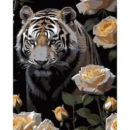 Набір для розпису по номерах Strateg Тигр у трояндах на чорному фоні 40 х 50 см (AH1180-19)