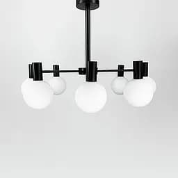 Сучасна чорна люстра з білими плафоном на 8 ламп Line.F MJ 89/8 BK+WT