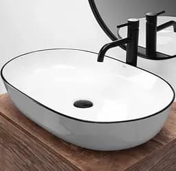Умивальник Rea Cleo 61 накладний white black edge REA-U6210, Білий - мініатюра 5