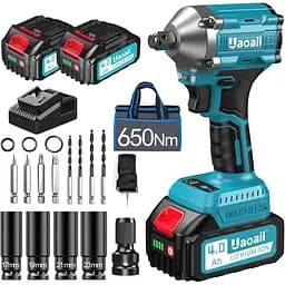 Электрический ударный гайковерт Awawei с аккумулятором 650 Нм, 2 шт. 4000 мАч и устройством для быстрой зарядки, ударный гайковерт