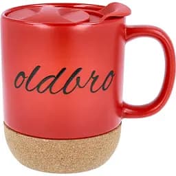 Керамічний кавовий кухоль OldBro Red 414 мл з корковим дном і кришкою