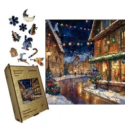 Пазл деревянный Гирлянды Ночного города, А3, Деревянная коробка 200 элементов