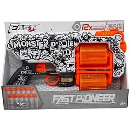 Пистолет BH146 Turbo & Fast с механическим двойным барабаном, с мягкими патронами 12 шт "Монстр Дудл" (7955235573146)