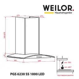 Декоративна витяжка зі склом WEILOR PGS 6230 SS 1000 LED - мініатюра 11