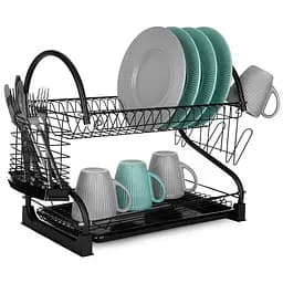 Сушилка для посуды Kamille, двухъярусная, с поддоном, хромированная сталь, 55х24,5х37 см, черный (KM-0762C)
