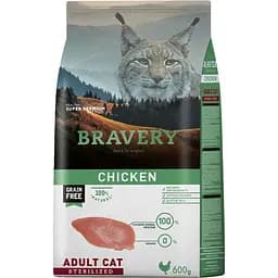 Сухой корм для стерилизованных кошек Bravery Chicken Adult Cat Sterilized с курицей 600 г