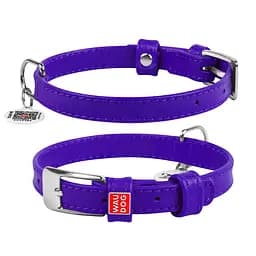 Нашийник для собак шкіряний Waudog Glamour з QR-паспортом без прикрас S Ш 15 мм Д 27-36 см фіолетовий