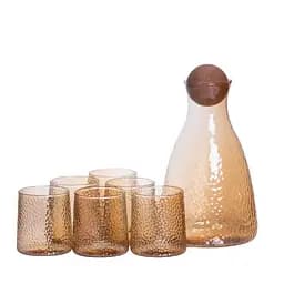 Набор для напитков графин с бамбуковой крышкой и 6 стаканов Коричневый Yiwu 64486-36