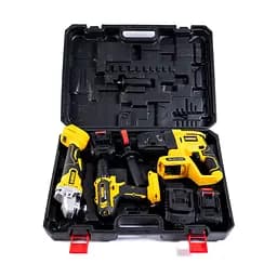 Набір акумуляторний DeWalt 3 в 1 шурупокрут перфоратор болгарка в кейсі з 2 акамуляторами 48 Вт Чорний з жовтим - мініатюра 10