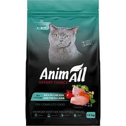 Сухий повнораціонний корм для стерилізованих кішок AnimAll з куркою та свіжою ягнятиною 12 кг