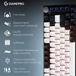 Клавиатура беспроводная игровая механическая GamePro MK-160-B Pro Black-White QLAB Orange Switches Hot-Swap - мініатюра 3
