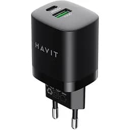 Зарядний пристрій Havit HV-UC30 GaN 30W USB+USB-C black (HV-UC30) - мініатюра 2
