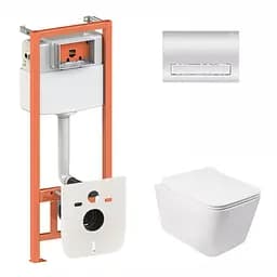 Набор Qtap инсталляция 3 в 1 Nest QT0133M425 с панелью смыва линейной QT0111M08381CRM + унитаз с сиденьем Crow QT05335170W, Белый