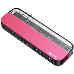 Переходник Baseus Transparent Series Type-C Multifunctional Hub Adapter красный CAHub-TD09