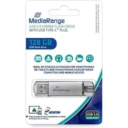 Флеш-накопичувач MediaRange USB 3.0 combo flash drive, with USB Type-C plug, 128GB (MR938)
