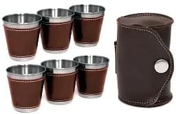 Набір чарок обтягнутих шкірою в шкіряному чохлі 6 шт. 75 мл (JB-01)