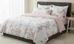 Постельное комбинированное белье Страйп сатин двуспальный комплект цветочный принт Розовый