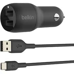 Зарядное устройство для авто 24Вт 2хUSB-A кабель USB-A > USB-C 1м черный Belkin teh0018764